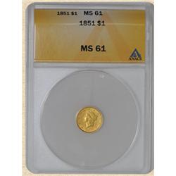 1851 $ Gold Liberty MS61 ANACS