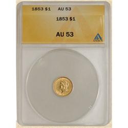 1853 $ Gold Liberty AU53 ANACS