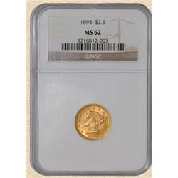 1893 $2.5 Liberty MS62 NGC