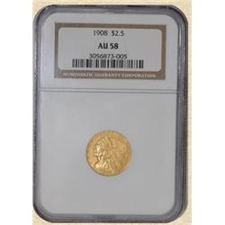 1908 $2.5 Indian AU58 NGC
