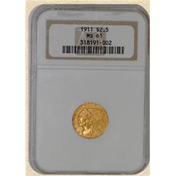 1911 $2.5 Indian MS61 NGC
