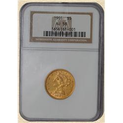 1901 $5 Liberty AU58 NGC