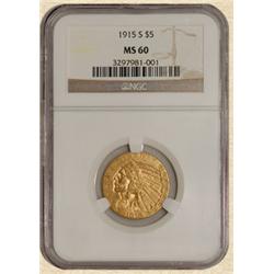 1915-S $5 Indian MS60 NGC
