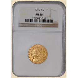 1915 $5 Indian AU58 NGC