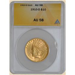 1910-D $10 Indian AU58 ANACS