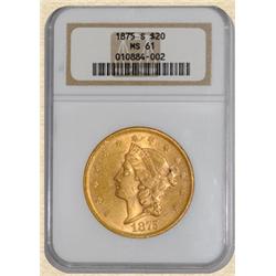 1875-S $20 Liberty MS61 NGC
