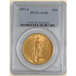1911-S $20 St. Gaudens AU58 PCGS