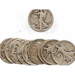 Lot of 10 Walking Liberty Halves-