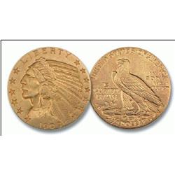 Lot of 5 $ 2.5 Gold US Indian Coins-