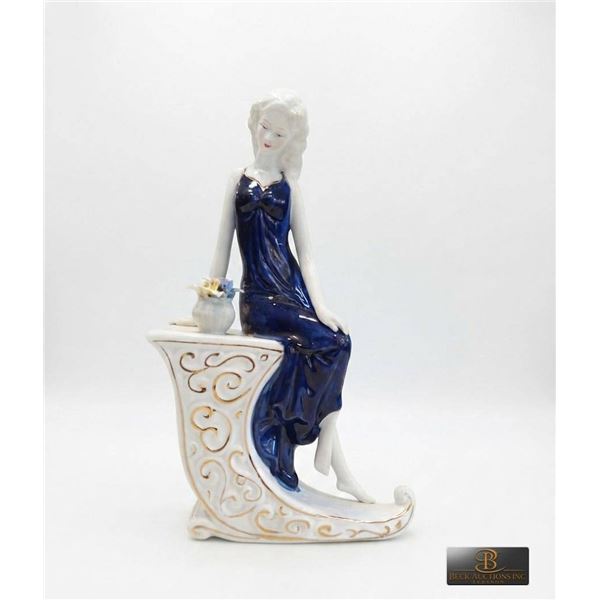Vintage Porcelain Lady Figurine in Blue Dress