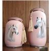 Image 2 : Pink Porcelain Vases with Hand-Painted Horse Motif and Tassels