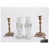 Image 1 : 4 Decorative Candle Holders, Brass and White Ceramic