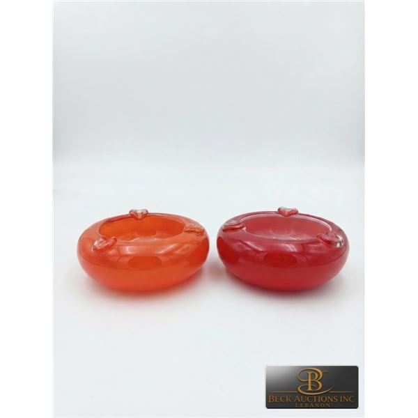 Thick Glass Ashtrays, Orange and Red