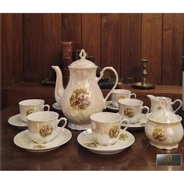 German Lusterware Porcelain Tea Set, Hand Decorated, 15 Pieces