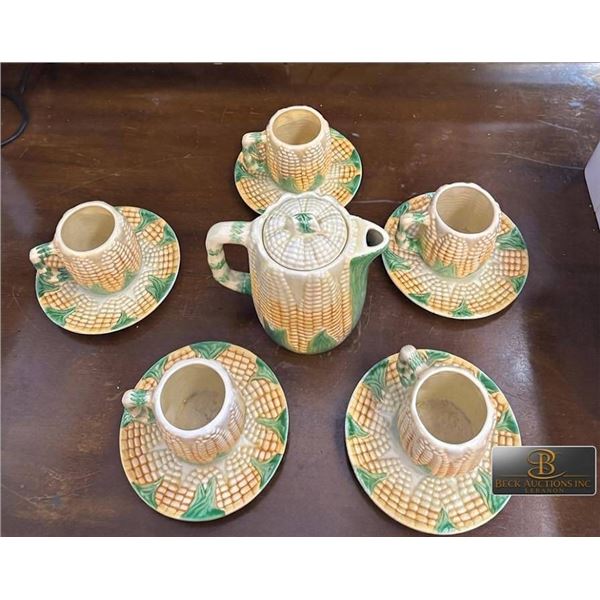You 'N Me Corn Ceramic Teapot and Four Cup and Saucer Set