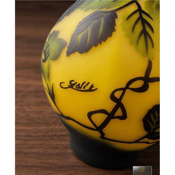 Gallé Acid-Etched Cameo Glass Vase with Leaf and Vine Motif