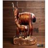 Image 2 : Hand-Carved Wooden Antelope and Calf Sculpture