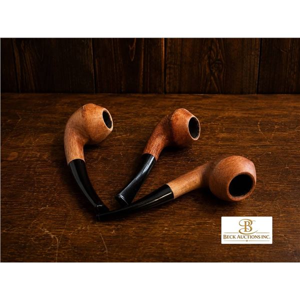 Three Wooden Smoking Pipes with Black Stems