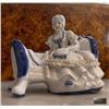 Image 1 : Ceramic Lady in Bath Tub Figurine White and Blue Glaze