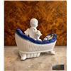 Image 2 : Ceramic Lady in Bath Tub Figurine White and Blue Glaze