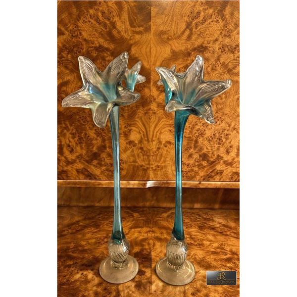 Blue and Clear Art Glass Epergne Vases