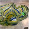 Image 2 : Murano Style Art Glass Bowl with Blue, Green, and Yellow Swirl
