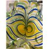 Image 3 : Murano Style Art Glass Bowl with Blue, Green, and Yellow Swirl