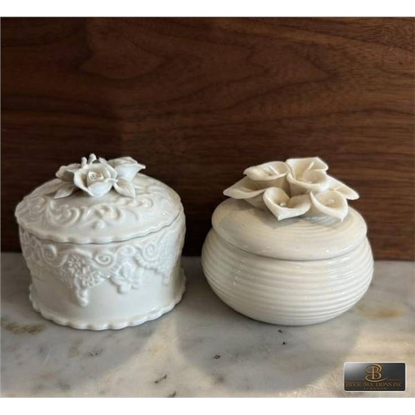 White Porcelain Trinket Boxes with Floral Lids