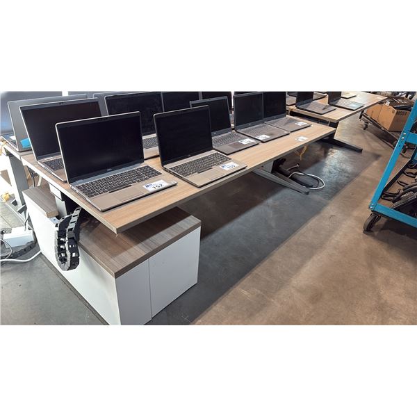 OAK FINISH ADJUSTABLE SIT-STAND COMPUTER DESK 72.0"W X 29.0"D X 28.0"H