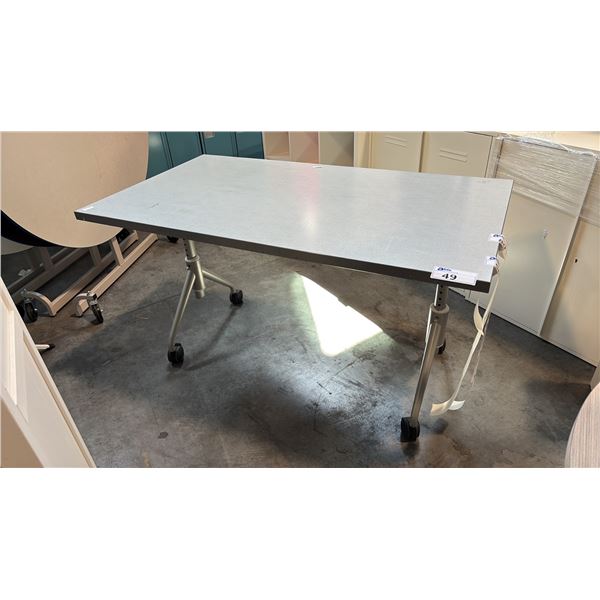 GREY MOBILE TRAINING TABLE W/ FLIP TOP MECHANISM W30" X D54" X H30"