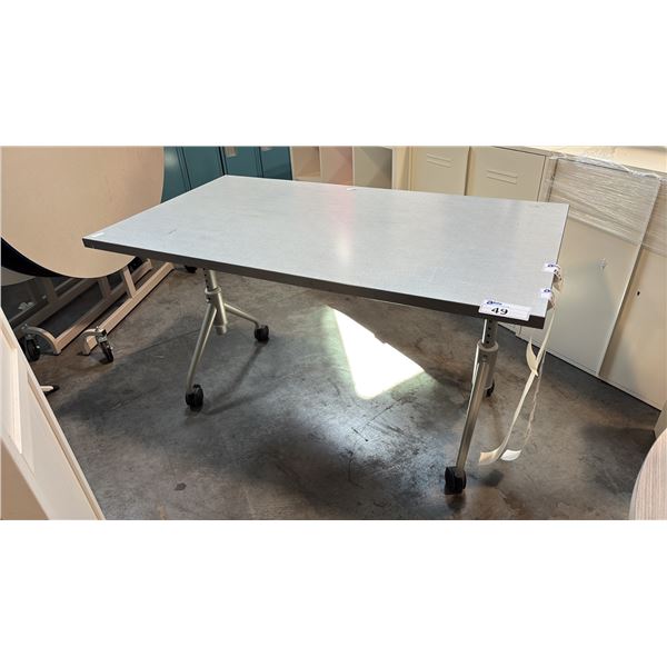 GREY MOBILE TRAINING TABLE W/ FLIP TOP MECHANISM W30" X D54" X H30"