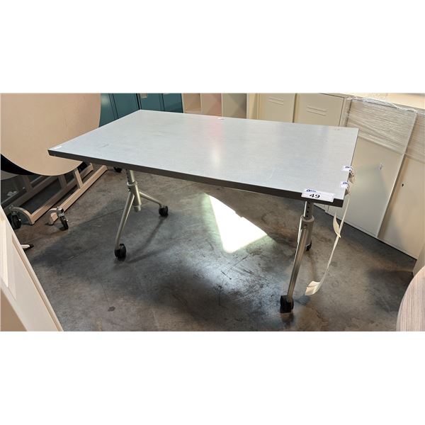 GREY MOBILE TRAINING TABLE W/ FLIP TOP MECHANISM W30" X D54" X H30"