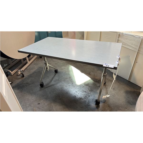 GREY MOBILE TRAINING TABLE W/ FLIP TOP MECHANISM W30" X D54" X H30"