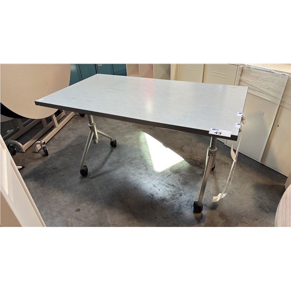 GREY MOBILE TRAINING TABLE W/ FLIP TOP MECHANISM W30" X D54" X H30"