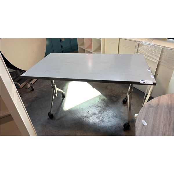 GREY MOBILE TRAINING TABLE W/ FLIP TOP MECHANISM W30" X D54" X H30"