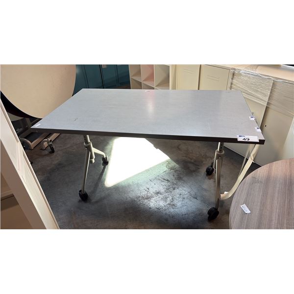 GREY MOBILE TRAINING TABLE W/ FLIP TOP MECHANISM W30" X D54" X H30"