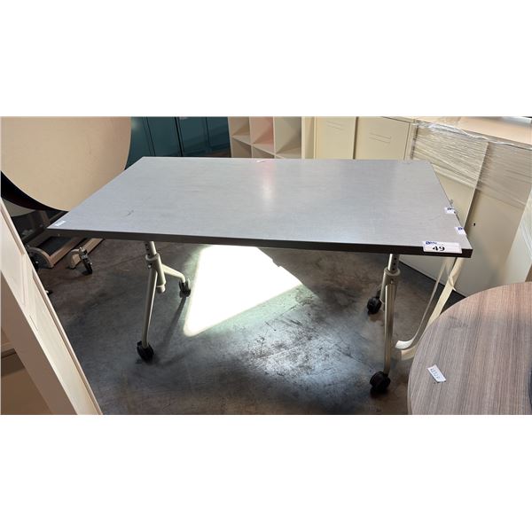 GREY MOBILE TRAINING TABLE W/ FLIP TOP MECHANISM W30" X D54" X H30"