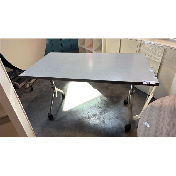 GREY MOBILE TRAINING TABLE W/ FLIP TOP MECHANISM W30" X D54" X H30"