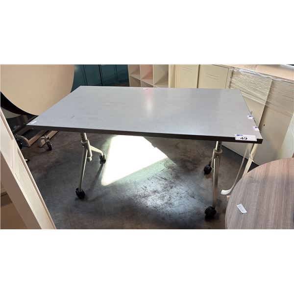 GREY MOBILE TRAINING TABLE W/ FLIP TOP MECHANISM W30" X D54" X H30"
