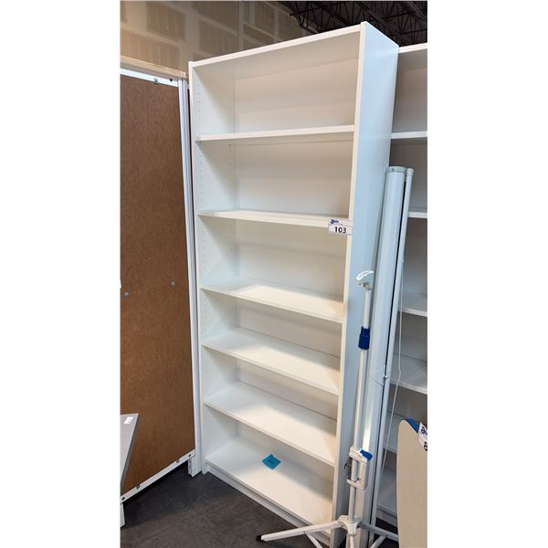 WHITE WOOD COMPOSITE ADJUSTABLE SHELVES STORAGE UNIT DISPLAY LIBRARY 32X11X80 INCHES