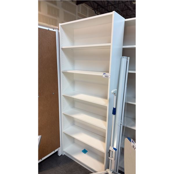 WHITE WOOD COMPOSITE ADJUSTABLE SHELVES STORAGE UNIT DISPLAY LIBRARY 32X11X80 INCHES
