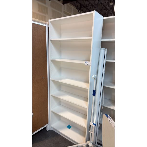 WHITE WOOD COMPOSITE ADJUSTABLE SHELVES STORAGE UNIT DISPLAY LIBRARY 32X11X80 INCHES