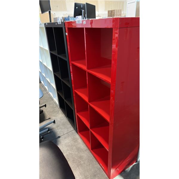 HIGH GLOSS RED 8 CUBBY OPEN GRID ROOM DIVIDER STORAGE SIDEBOARD 30X15X58 INCHES