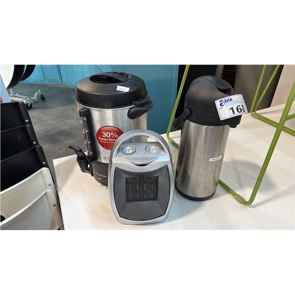 HAMILTON BEACH 45-CUP FAST BREW COFFEE DISPENSER, 3L THERMAL AIRPOT AND BRIGHTOWN MINI HEATER