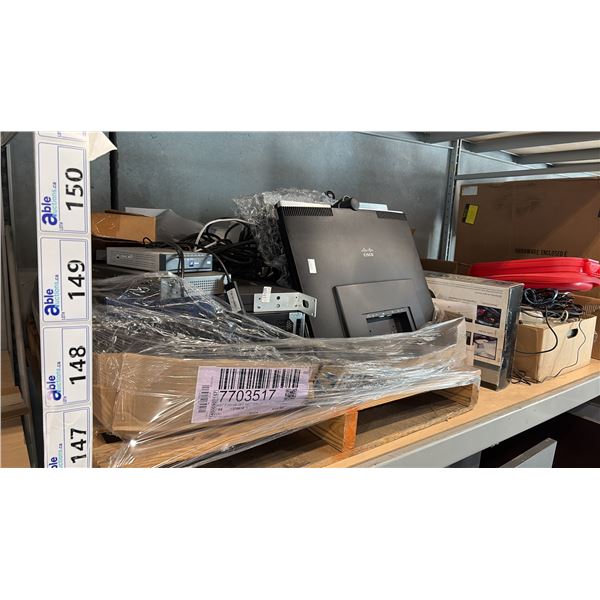 MIXED ITEMS INCL CISCO TELEPRESENCE ADVANCED VIDEO CONFERENCING, NETWORK DEVICES, POWER ADAPTERS