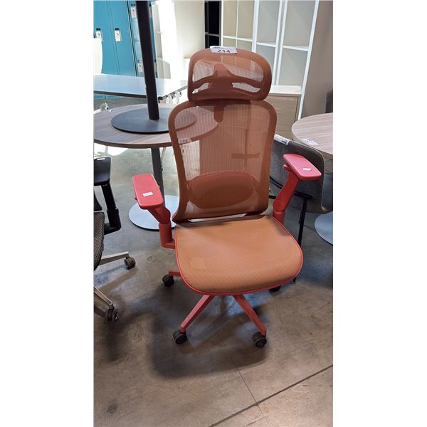 PINK ERGONOMIC MESH OFFICE CHAIR W/ ADJUSTABLE HEAD REST