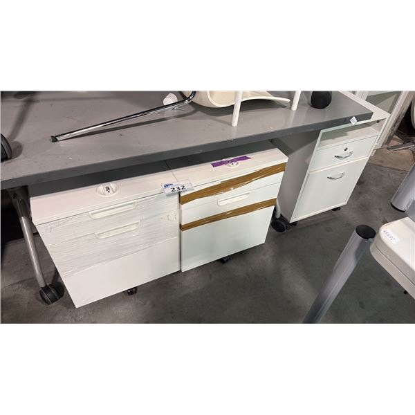 3 WHITE 2-DRAWER MOBILE PEDESTALS