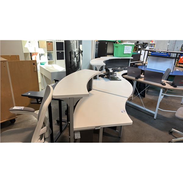 WHITE/GREY MODULAR DELTA CLUSTER 3-POD ERGONOMIC OFFICE COUNTER ~144 INCHES