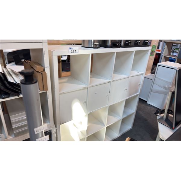 WHITE 16-CUBE STORAGE ORGANIZER WITH 4 INSERT DOORS 57X15X57 INCHES