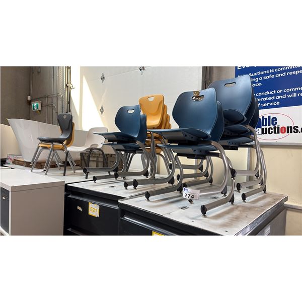 BLUE AND YELLOW INTELLECT WAVE CANTILEVER SCHOOL CHAIRS 15PCS AND 3 MINI STUDENT CHAIRS MIXED SIZES